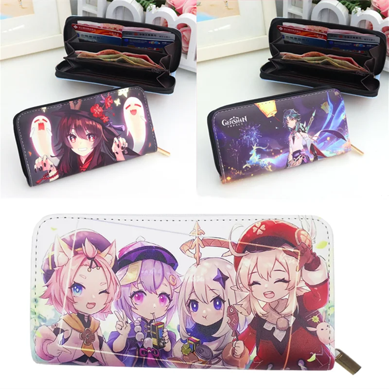 

Game Genshin Impact PU Purse Xiao Zhongli Ayaka HUTAO Portable Wallet Cosplay Cartoon Bag Zipper Kawaii Gift Prop
