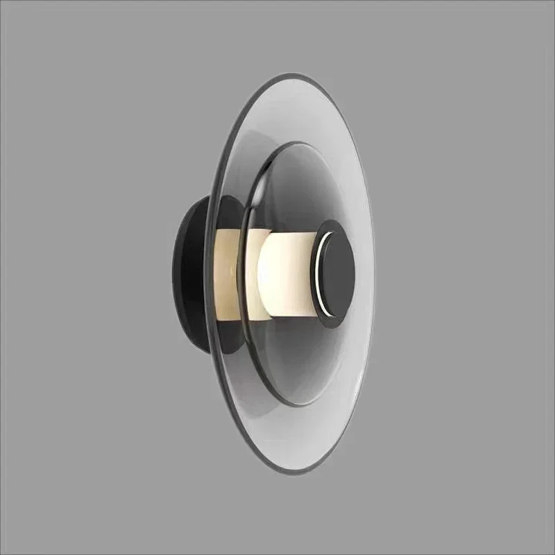 Glass Wall Lamp glass wall lamp Modern Minimalist Amber Glass Disc Wall Lamp Led Bedroom Living Room Golden Black Indoor Home Decoration Sconce Lighting Fixture