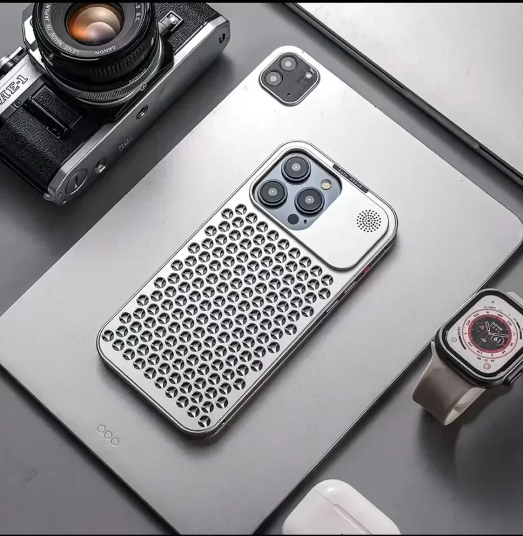 Luxury Aromatherapy Metal Case For iPhone 15 Plus 14 13 12 Pro Max Hollow Heat Dissipation Shockproof Cover Auto Popup Design