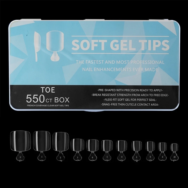 

550 Pieces False Toenails Tip Foot with Box, Acrylic Artificial Toenails French Full Cover Toe Art Nails, 10 Size
