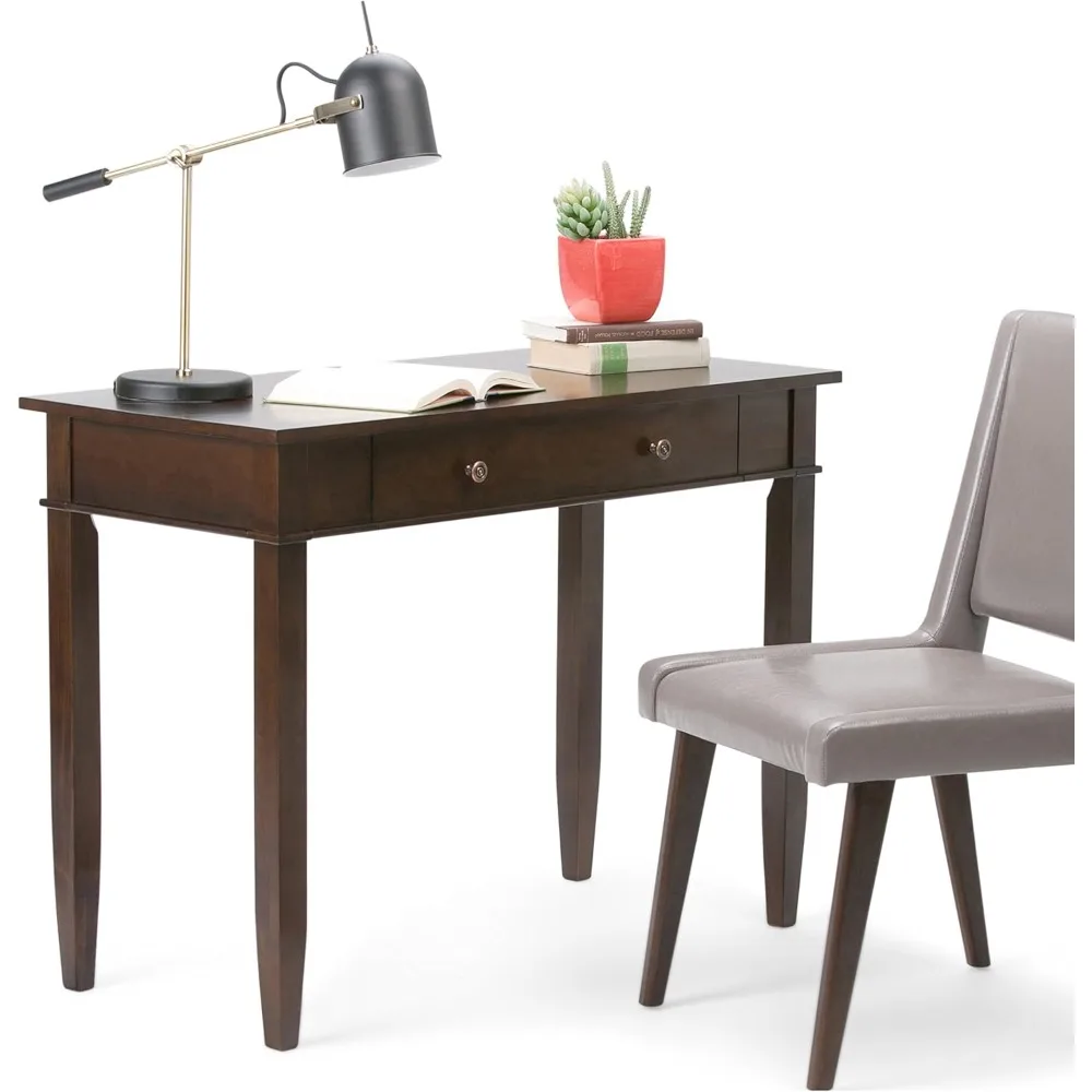 42 Inch Wide Computer Desk with 1 Drawer for Home Office, Study Table Furniture, Solid Wood Transitional Modern Writing Desk