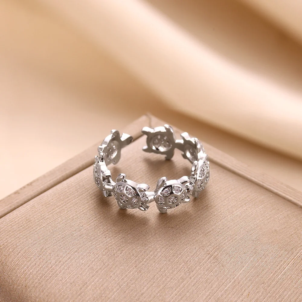 Cute Zircon Turtle Rings For Women Gold Color Adjustable Opening