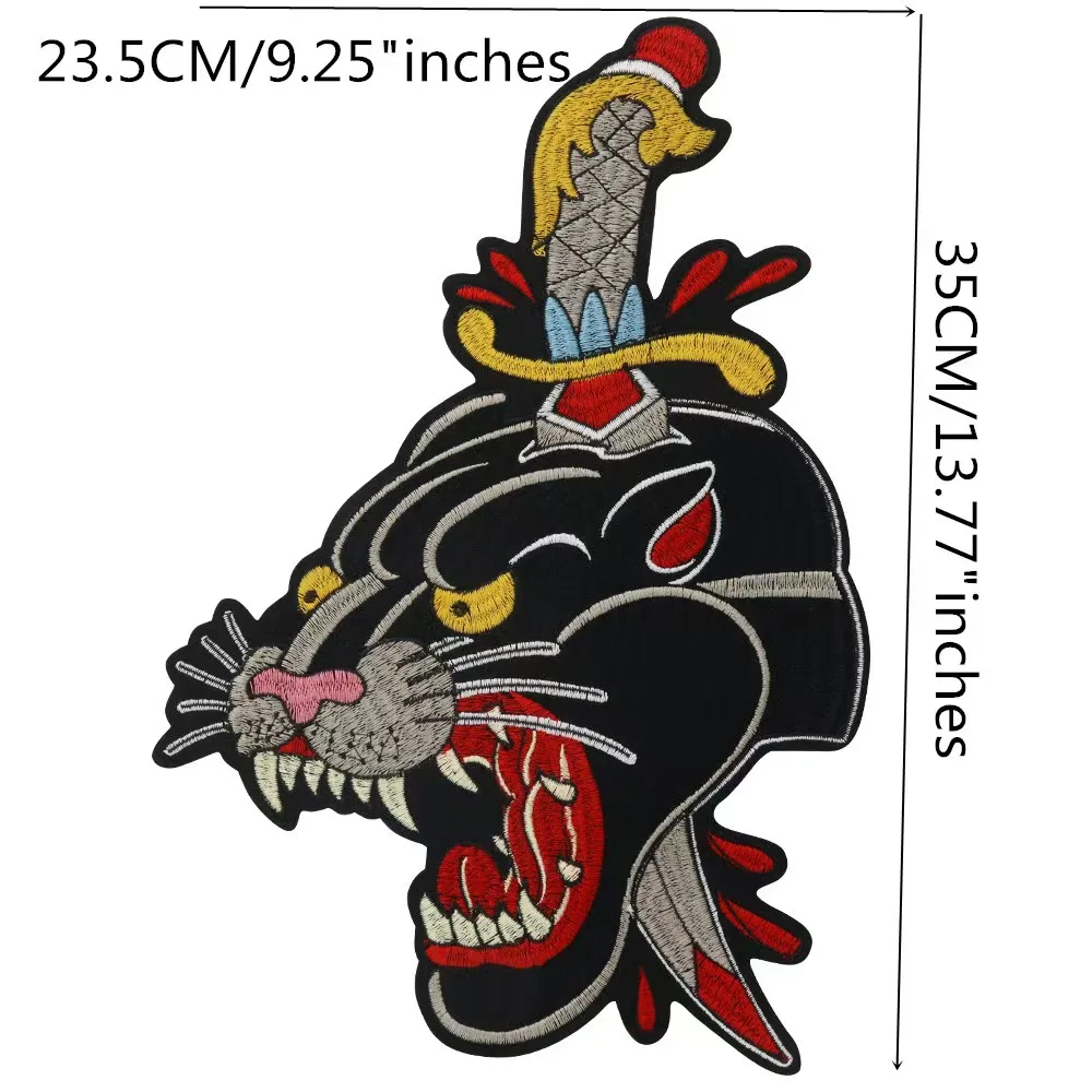 Leopard Sword Embroidered Iron-On Clothing Patch | Animal Applique Garment Accessory