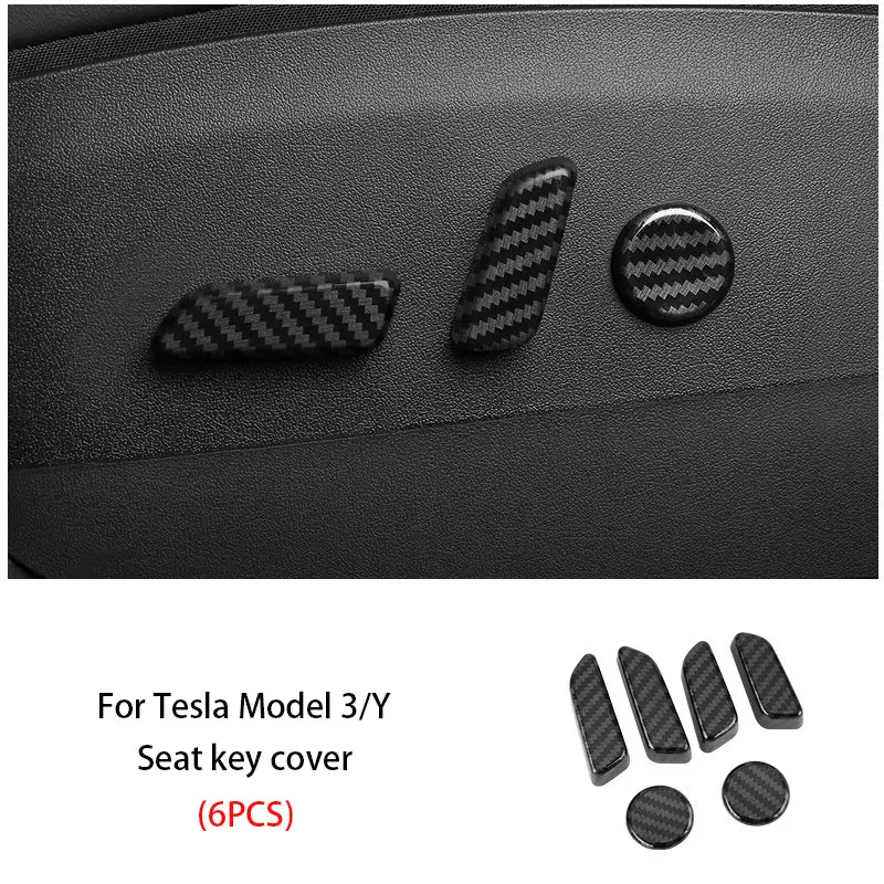 

For Tesla Model 3 Y 2017-2023 Carbon Fiber ABS Car Front seat button cover 6PCS