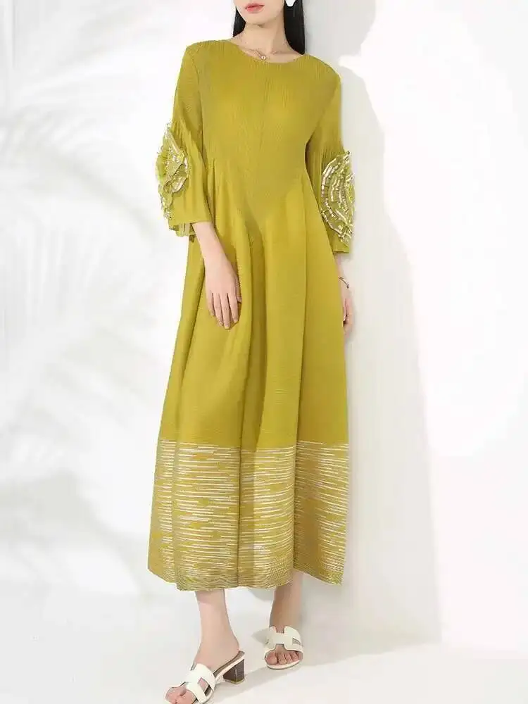 LANMREM Women's High-end Fashion Dress With Flower Ruffles Sleeves Round Neck Loose Big Size Long Dresses 2025 New 2DB1142 - Image 3