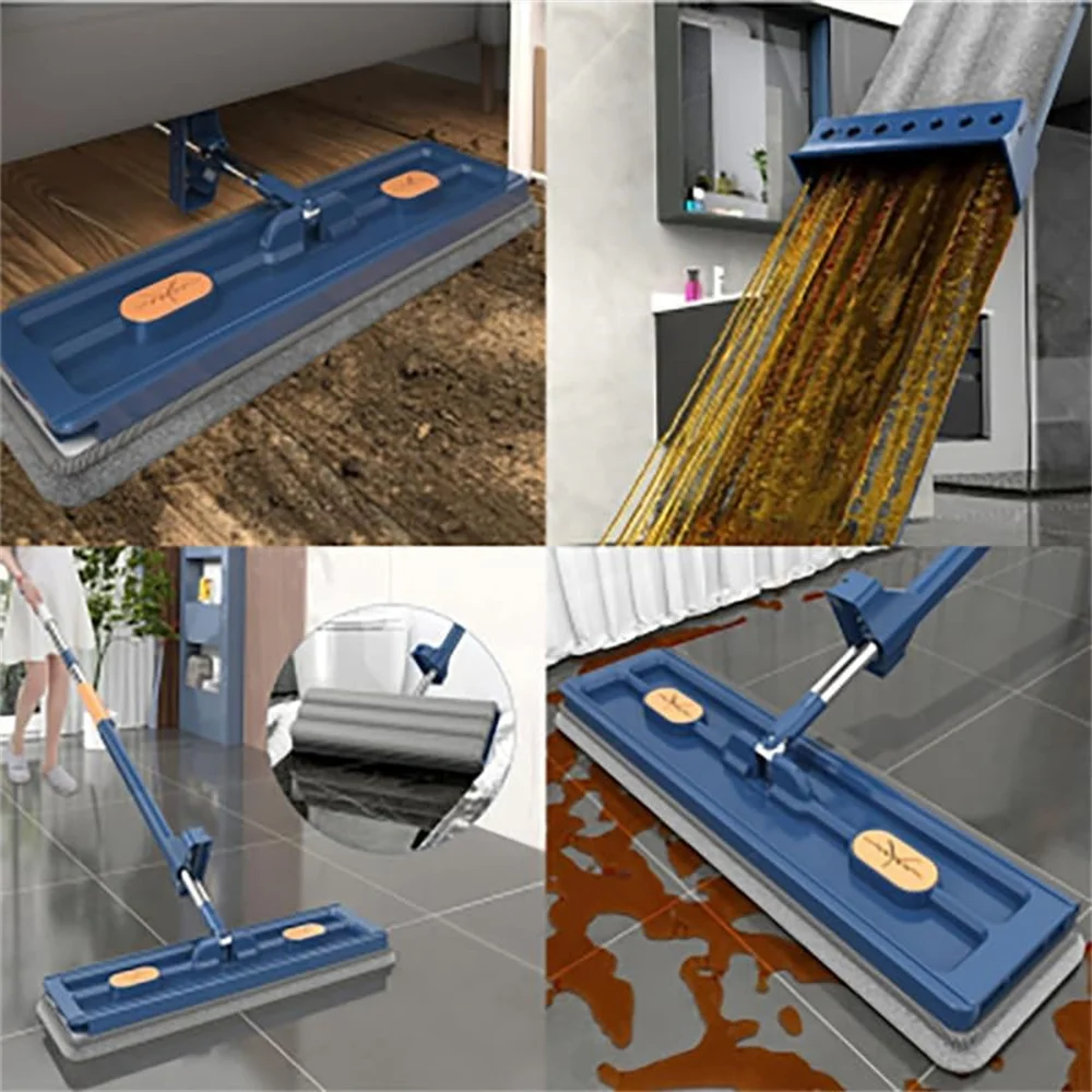 16.5" Self-Wringing Microfiber Flat Mop - 55" Handle, Includes Bucket & 3 Pads, Wet/Dry Use