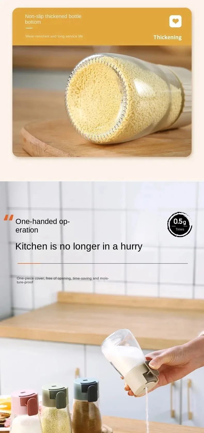 New Upgrate Precise Quantitative Push Type Air-Tight Glass Seasoning Condiment Bottle Each Press 0.5g Intake of Salt for Cooking