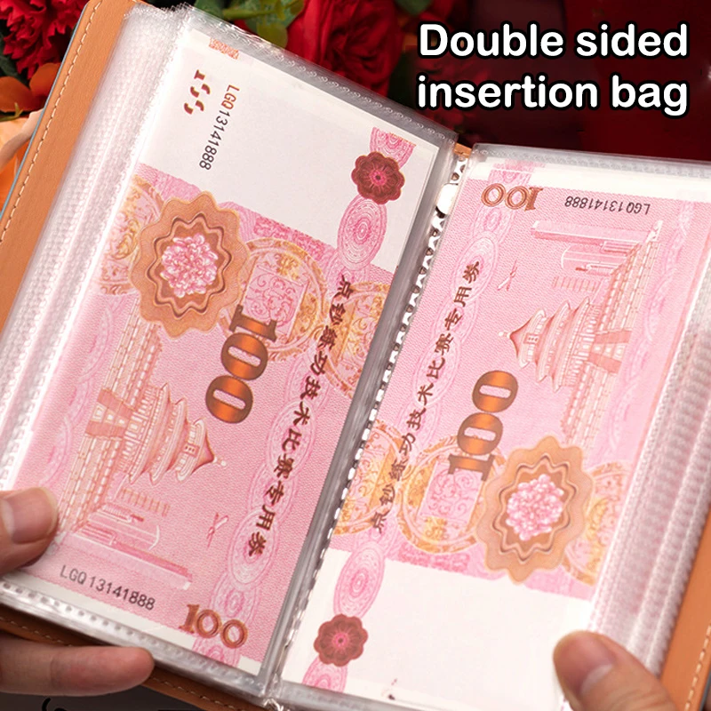 Banknote Storage Book Made Of PU Material, Can Hold 100 Banknotes, With Banknote Photos, Stamps, Bank Card Storage Book