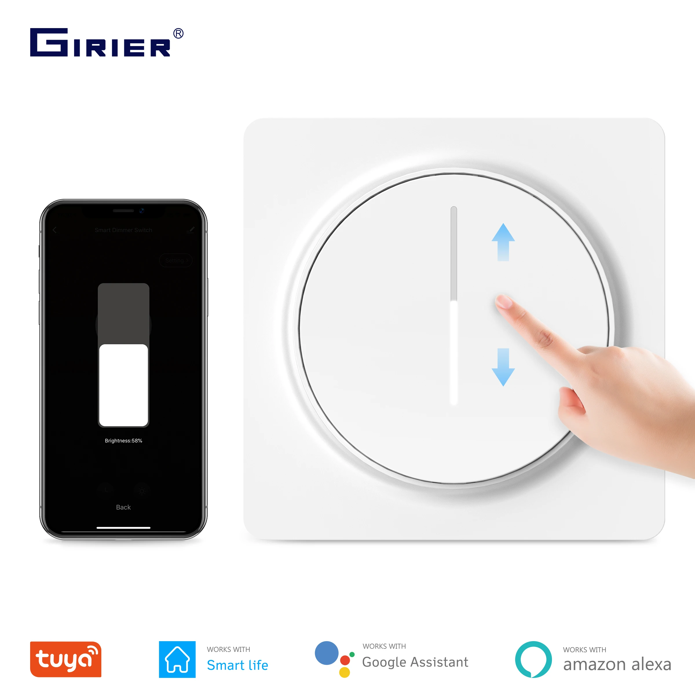 

GIRIER Tuya Smart WiFi Dimmer Switch Touch Dimmable Panel Light Switch Works with Alexa Google Home Voice Control Smart Life APP