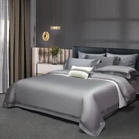 1400TC Egyptian Cotton Grey Luxury Hotel Style Hollow Wide Edge Bedding Set Duvet Cover Bed Sheet Fitted Sheet Pillowcases 4Pcs 2
