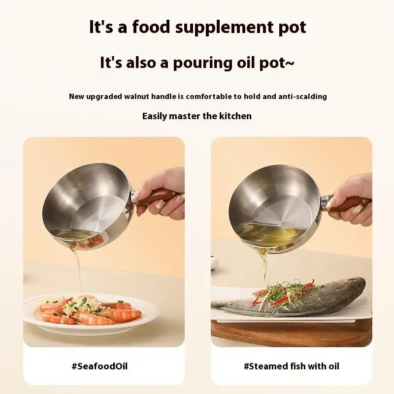 Description Picture 6 of item14cm Stainless Steel Breakfast Bowl, Fruit Salad, Yogurt and Cereal Bowl Walnut Wood Single-person Small Pot