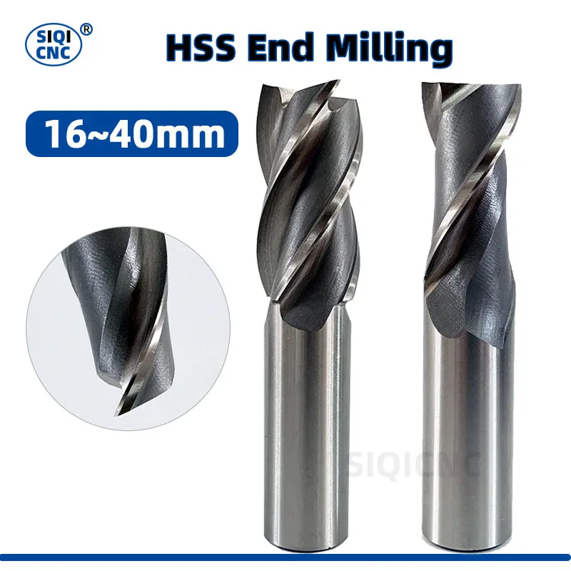 SIQICNC HSS End Milling CUTTER CNC เครื่องจักรกลเหล็กขนาดใหญ่ขนาดเส้นผ่านศูนย์กลาง 16 ~ 40 มม.ยาวความยาว 141 ~ 210 มม.3F 2F 4F HSS เครื่องมือ 1