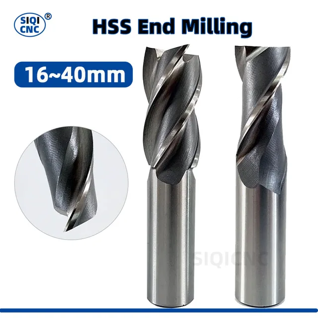 SIQICNC HSS End Milling CUTTER CNC เครื่องจักรกลเหล็กขนาดใหญ่ขนาดเส้นผ่านศูนย์กลาง 16 ~ 40 มม.ยาวความยาว 141 ~ 210 มม.3F 2F 4F HSS เครื่องมือ 1