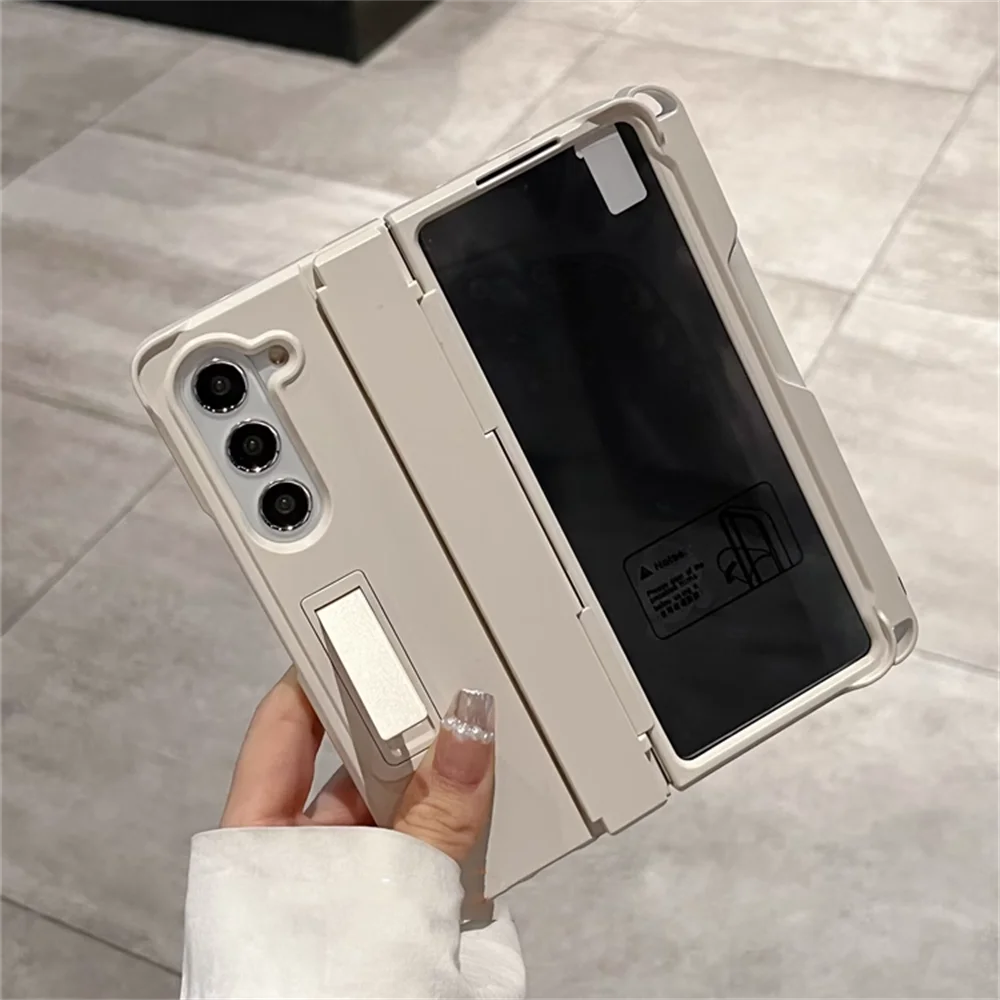 Aromr Hinge Protection With Holder Phone Case For Samsung Galaxy For Z Flip 5 Flip4 Flip3 5G With Tempered Glass Film Cover_voghion.com