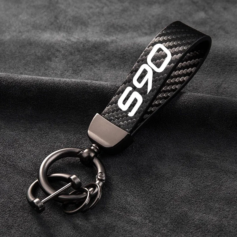 

Carbon Fiber Leather Keychain Car Styling Custom Key Ring With Horseshoe Buckle For Volvo S90 Styling Accessories