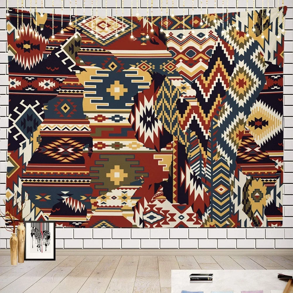 

Traditional Navajo Tribal Design Print Tapestry Hippie Trippy Art Pattern Tapestrie Living Bedroom Room Decor Wall Hanging