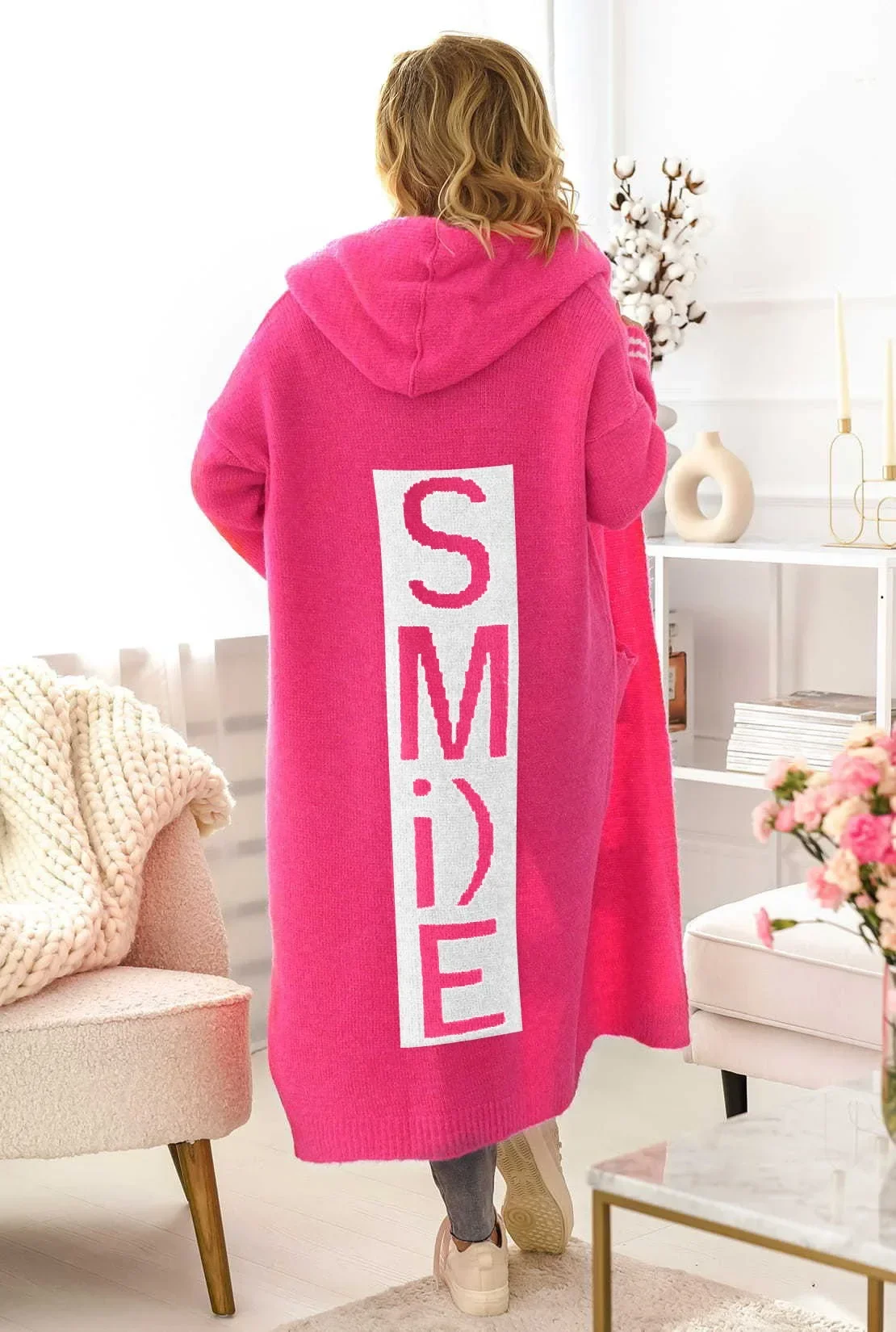 Cardigan Lungo In Maglia Per Donna Con Cappuccio, Tasche E Apertura Frontale – Monocolore, Perfetto Per Autunno E Inverno