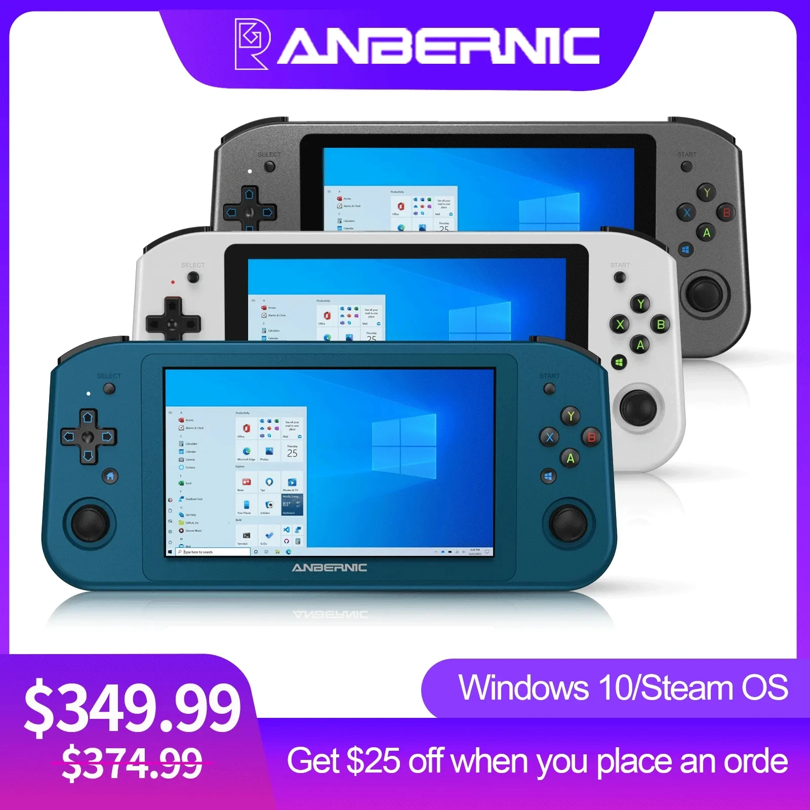 

ANBERNIC Win600 5.94" Handheld Game Console 16GB 3200MHz Portable PC Pocket Mini Laptop 3050e With Win10 Steam OS System