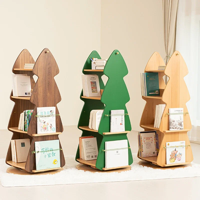 

Children Bookshelf Picture Bookcases Solid Wood Storage Learn Multi-layer 360° Solid Wood Rotating Bookcase Furniture WKBC