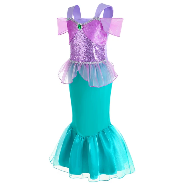 Traje de Sereia Infantil Roupa de Sereia Princesa Sereia Fantasia Infantil  de Sereia Completa com Peruca e Acessórios (120CM)