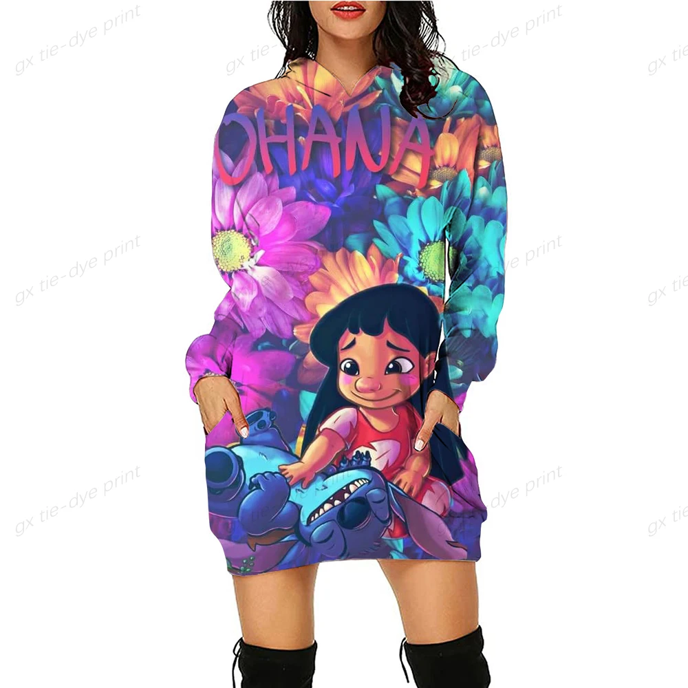 

Kawaii Disney Elegant Dress Ladies Hoodie Dress Sweater Dress Sexy Long Sleeve Stitch Mini Korean Fashion Prom Y2k 2022
