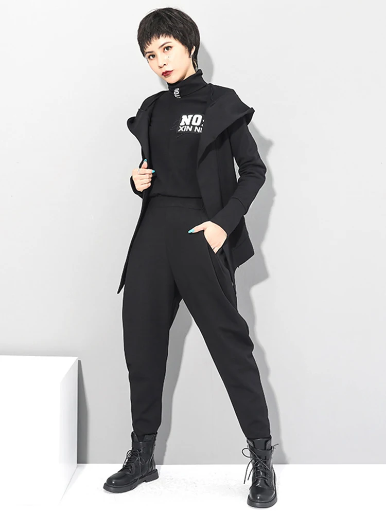 [EAM] High Elastic Waist Black Brief Long Harem Trousers New Loose Fit Pants Women Fashion Tide Spring Autumn 2026 1DC419