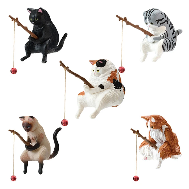 1PC creativo pesca gatto decorazione interna auto artigianato carino resina auto figurine in miniatura ornamenti accessori piccoli regali