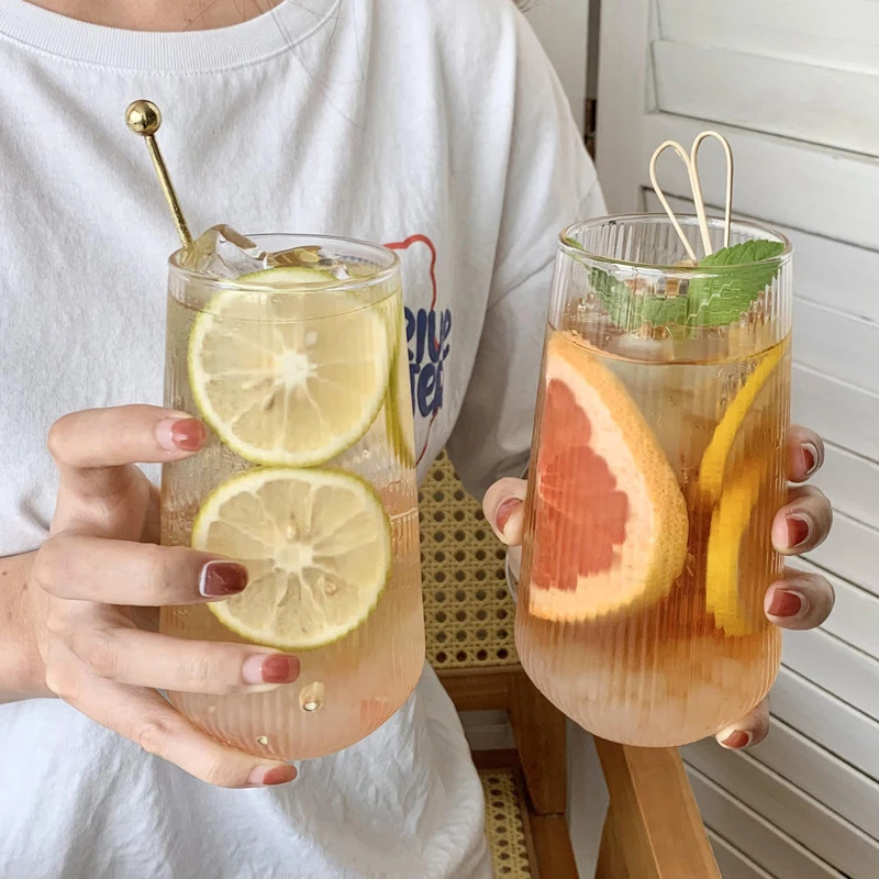 500ml Heat-Resistant Rib Coffee Glass Water Cups Vertical Stripes Milk Tea Mug For Drinking Beer Wine Juice For Home Bar Party