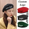 Custom Logo Large Unisex Wool Beret Caps Men Solid Color Pu Edge Army Woolen Beanies Adjustable French Artist Warm Boinas Hats 1