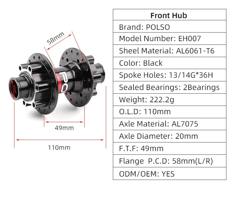 Description Picture 5 of itemPOLSO MTB Hub 36 Holes Black Dual Double Disc Brake 2 Sealed Bearings 15x135/150mm Ebike Hubs