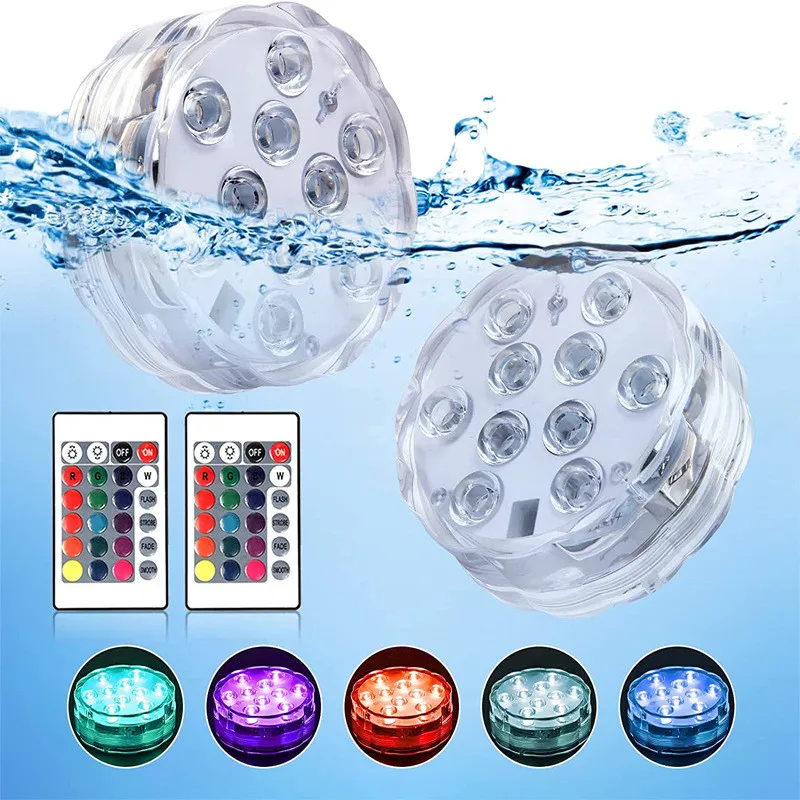 

10 Led Remote Controlled RGB Submersible Light Battery Operated Night Lamp Outdoor Vase Bowl Garden Party Decoration Underwater