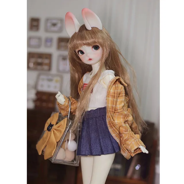 New GOKI DOLL 1/6 points cute rabbit bjd send rabbit ears two-dimensional resin joint movable doll gift with clothes and shoes 5