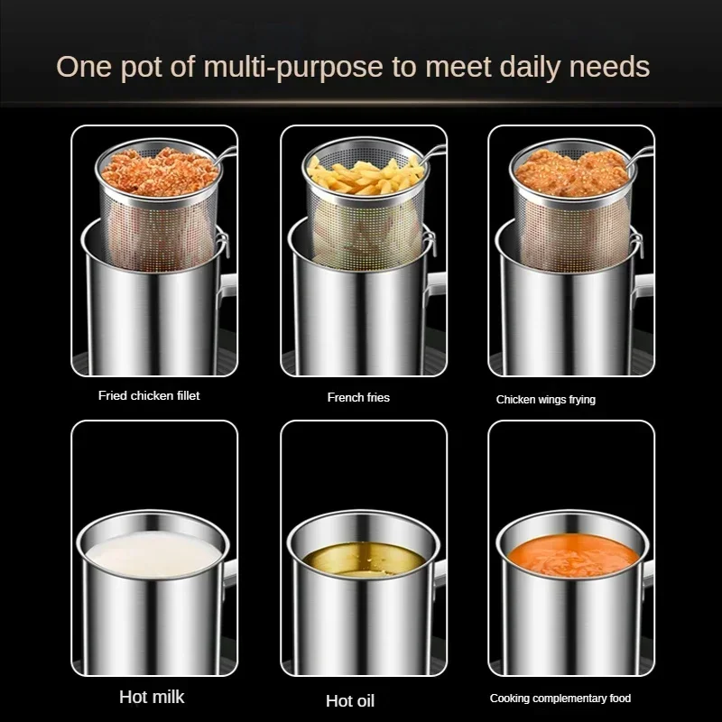 Stainless Steel Multifunction With Pot Lid Deep With Fryer Basket strainer Fries French Soup Noodle Induction Cooker Gas Kitchen