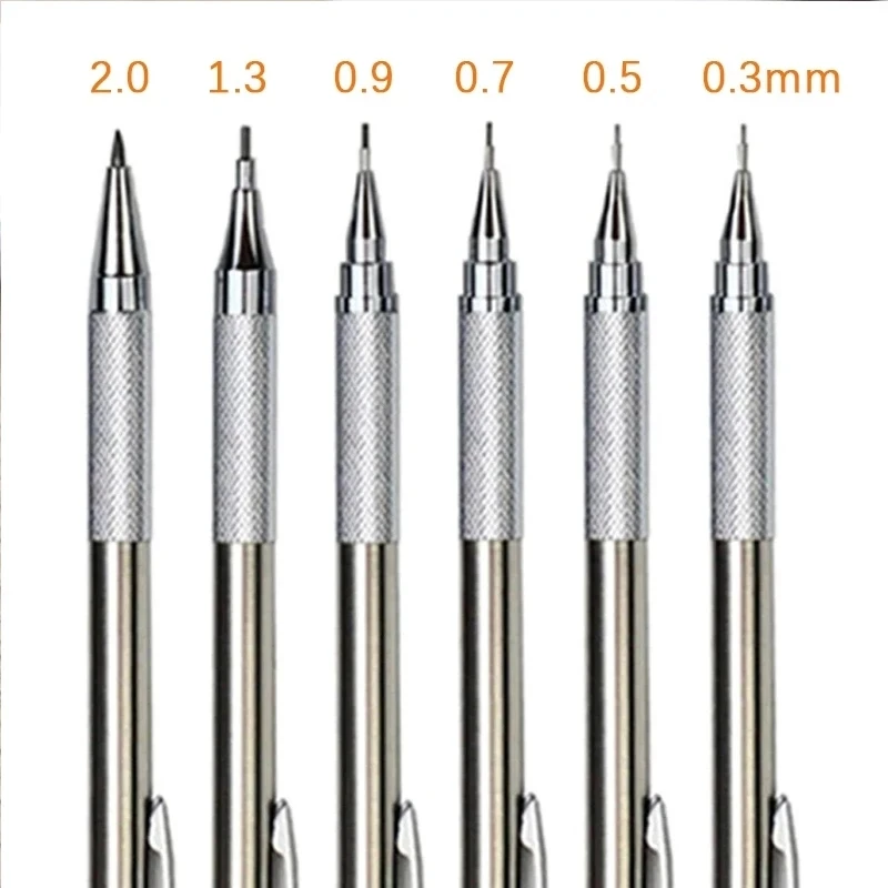 Juego de lápices mecánicos para dibujo artístico, lápiz automático con cables, material escolar y de oficina, 0,5, 0,7, 0,9, 1,3 y 2,0mm