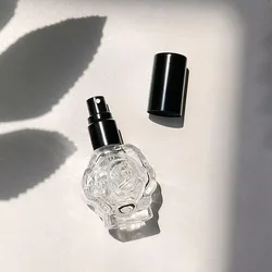 10ml Rose - Shaped Glass Perfume Spray Bottle, Refillable Mist Dispenser (Black)