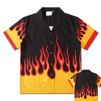 Dark Icon Flame Printed Men's Shirts Button Down Vintage Summer Street Shirts for Man Holiday Beach Shirts Hip Hop Man Clothing 1