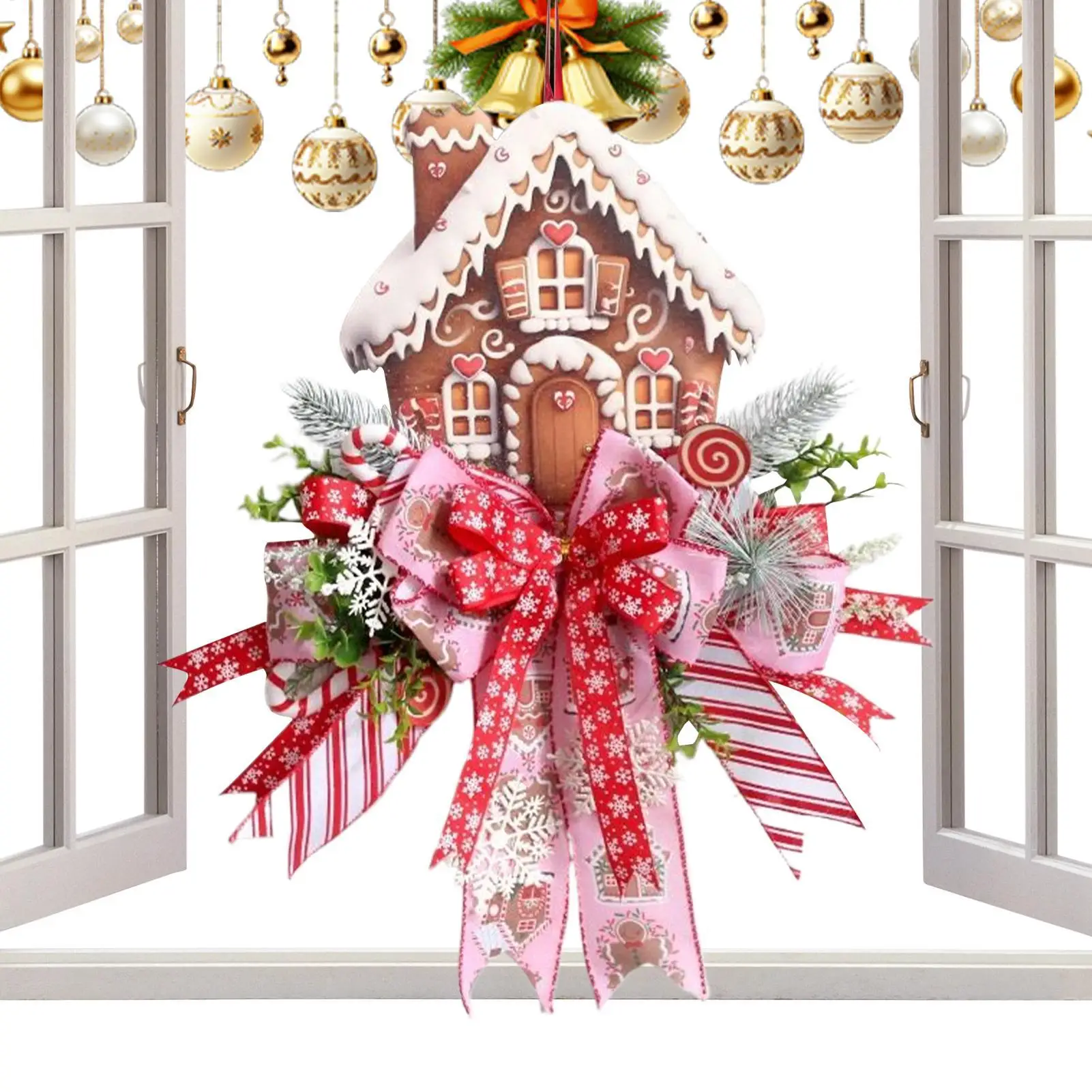 1pcs Gingerbread Christmas Wreath 50cm/20-inch Artificial Wreath Door Sign Christmas Decoration For Farmhouse Fence