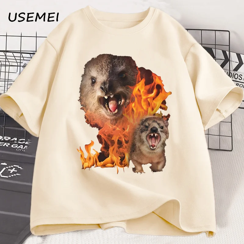 Lustige Rock Hyrax Feuer Meme T-shirt Männer Frauen Dumme T-shirt Hässliche Unhinged T-shirt Sommer Baumwolle Opossum Waschbär Tops Übergroßen