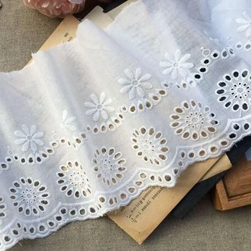 14cm Wide Cotton Embroidered Flower Lace Fabric Dubai Sewing DIY Trim Applique Ribbon Collar Wedding Guipure Decor lace fabric