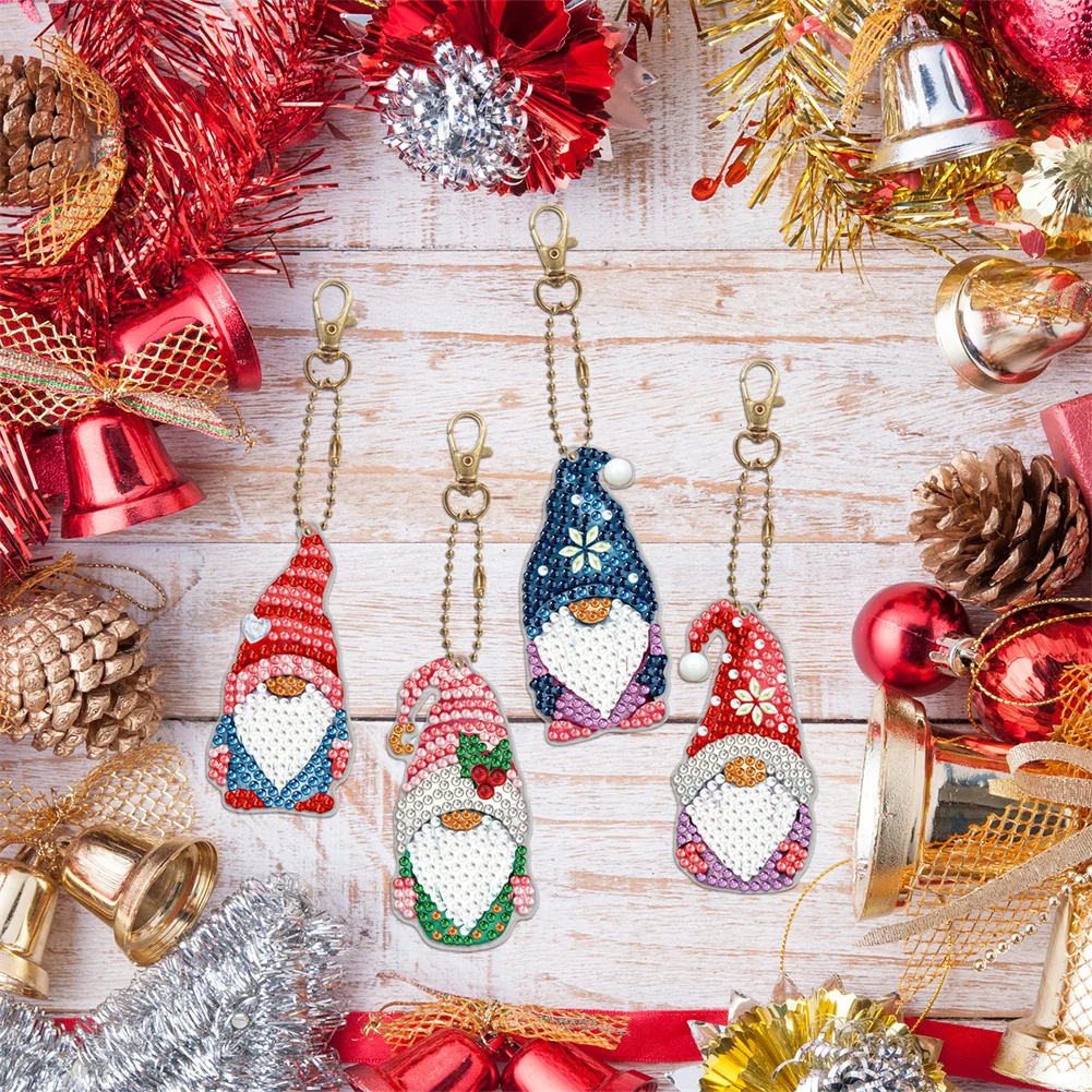 4pcs 5D DIY Diamond Painting Dwarf Shaped Keychain Pendant Craft Cross Stitch for Bag Purse Handbag Birthday Gift