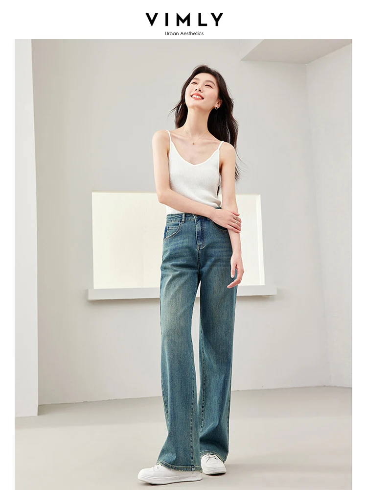 Vimly High Waist Wide Leg Jeans Women 2024 Spring New Cotton Denim Baggy Pants Straight Loose Full Length Women's Pant 16598