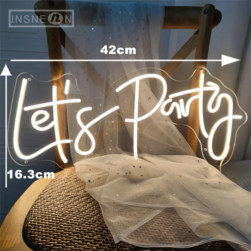 Enseigne Néon LED Let's Party - Décoration Murale, USB, Pour Anniversaire, EVJF, Chambre