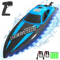 VOLANTEXRC RC Boat 20MPH Fast Remote Control Boat with Lights 2.4Ghz Toy Boat for Pools and Lakes with 2 Rechargeable Batteries