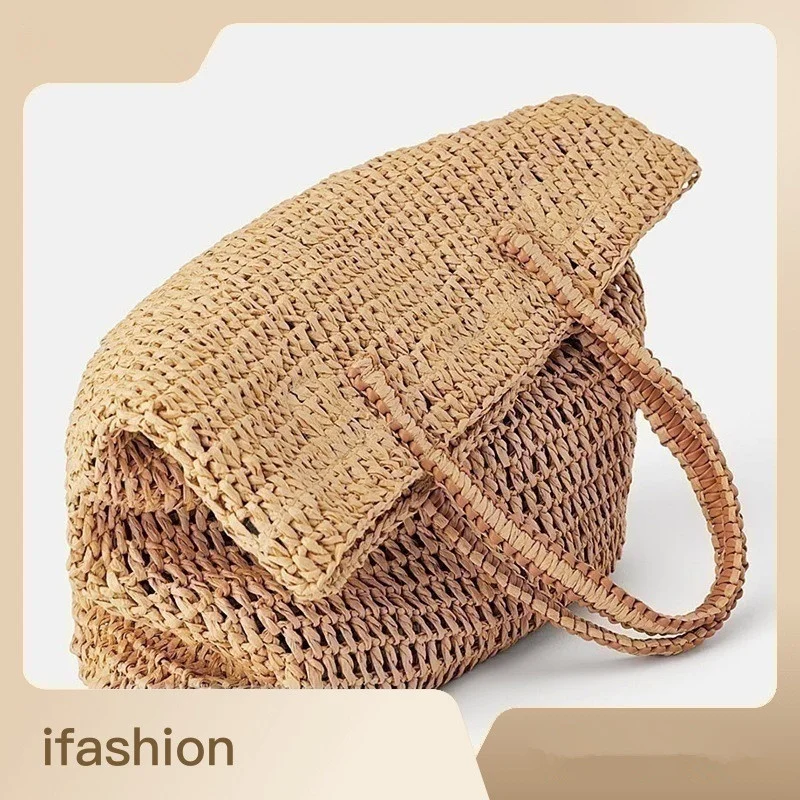 

Woven Bag Women's Bag Summer Simple Big Bag Woven Bag Seaside Vacation Beach Bag Straw Woven Bag Crochet Shoulder Bag