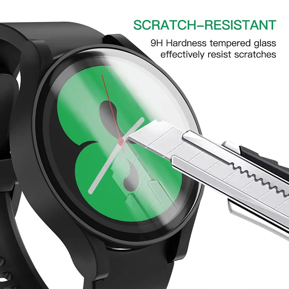 Hard PC +Matte Case With Tempered Glass Screen Protector Compatible for Samsung Galaxy Watch 4 40mm 44mm