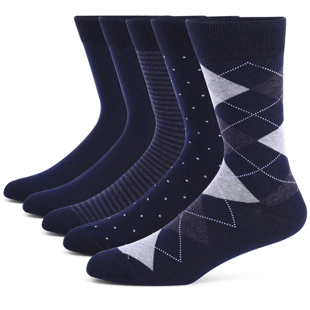 5 Pairs High Quality Combed Mens Socks Cotton Crew Mid Tube Socks Men,Black Cool Argyle Breathable Casual Socks for Men 1