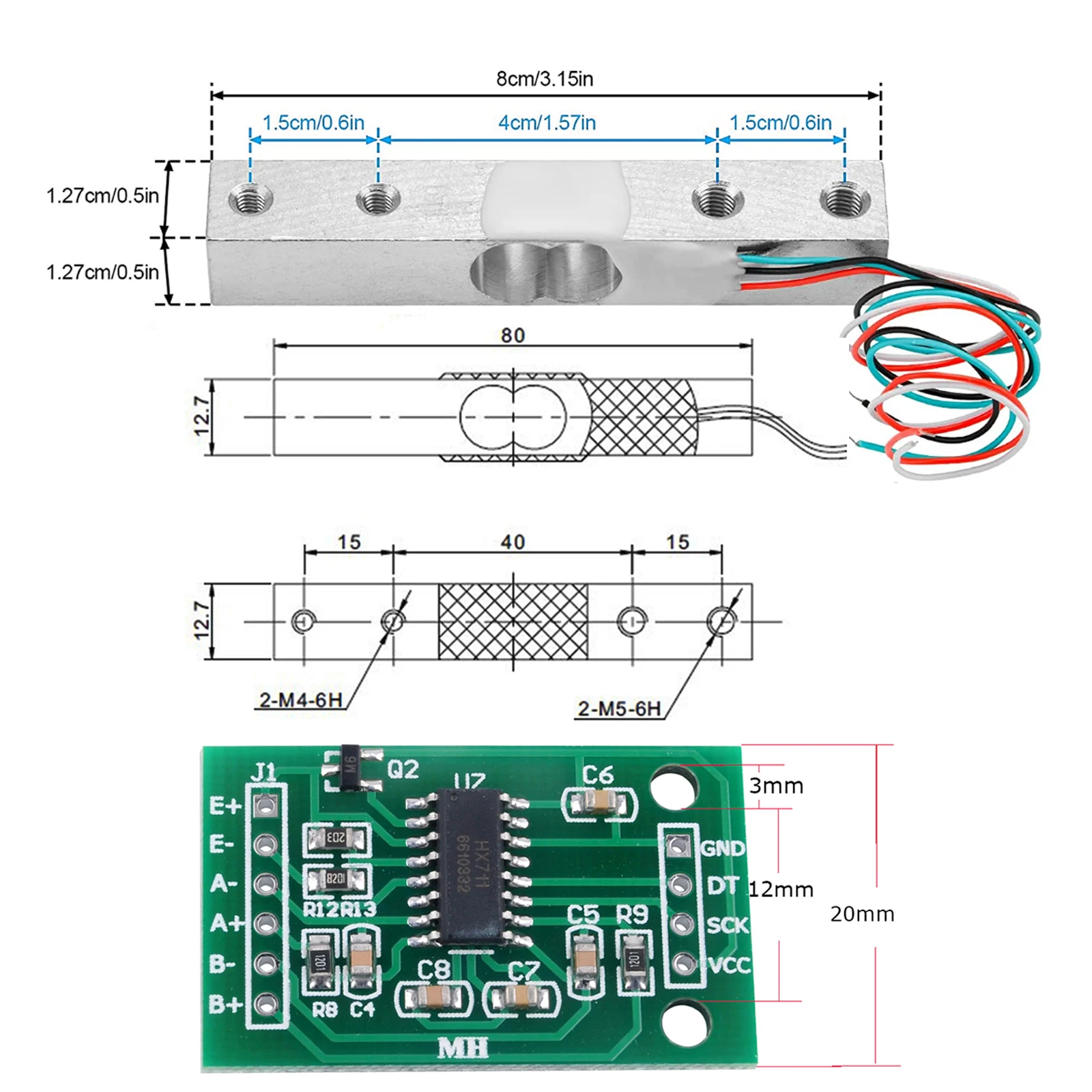 Precision Aluminum Alloy Load Cell Weight Sensor with HX711 AD Module - Multi-Capacity Options