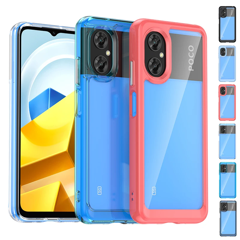 Per Poco M5 Custodia Cover Poco M5 Capas Antiurto Paraurti Posteriore Del Telefono Trasparente Trasparente Multicolor Fundas Xiaomi Poco M 5 M5 Cover