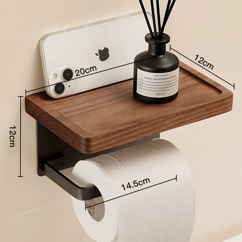 Walnut toilet paper storage rack toilet paper holder solid wood roll holder creative tissue without punching holes
