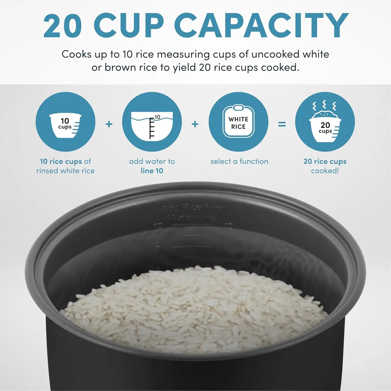 Professional 20-Cup (Cooked) / 5Qt. Digital Rice Cooker, Steamer, and Slow Cooker Pot with 10 Smart Cooking Modes 6